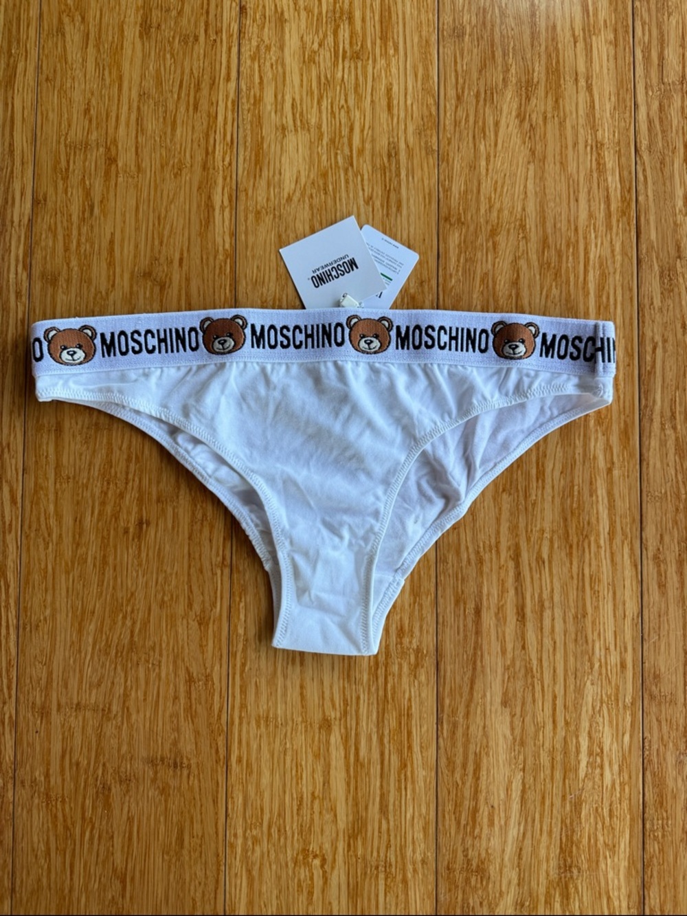 Moschino Women White Bikini Brief with Teddy Logo Waistband